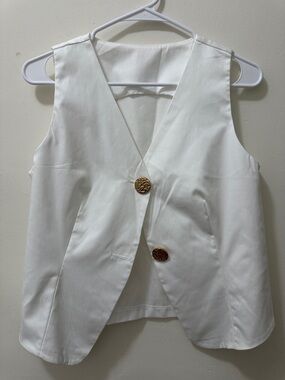 Women's White V-Neck Button Vest